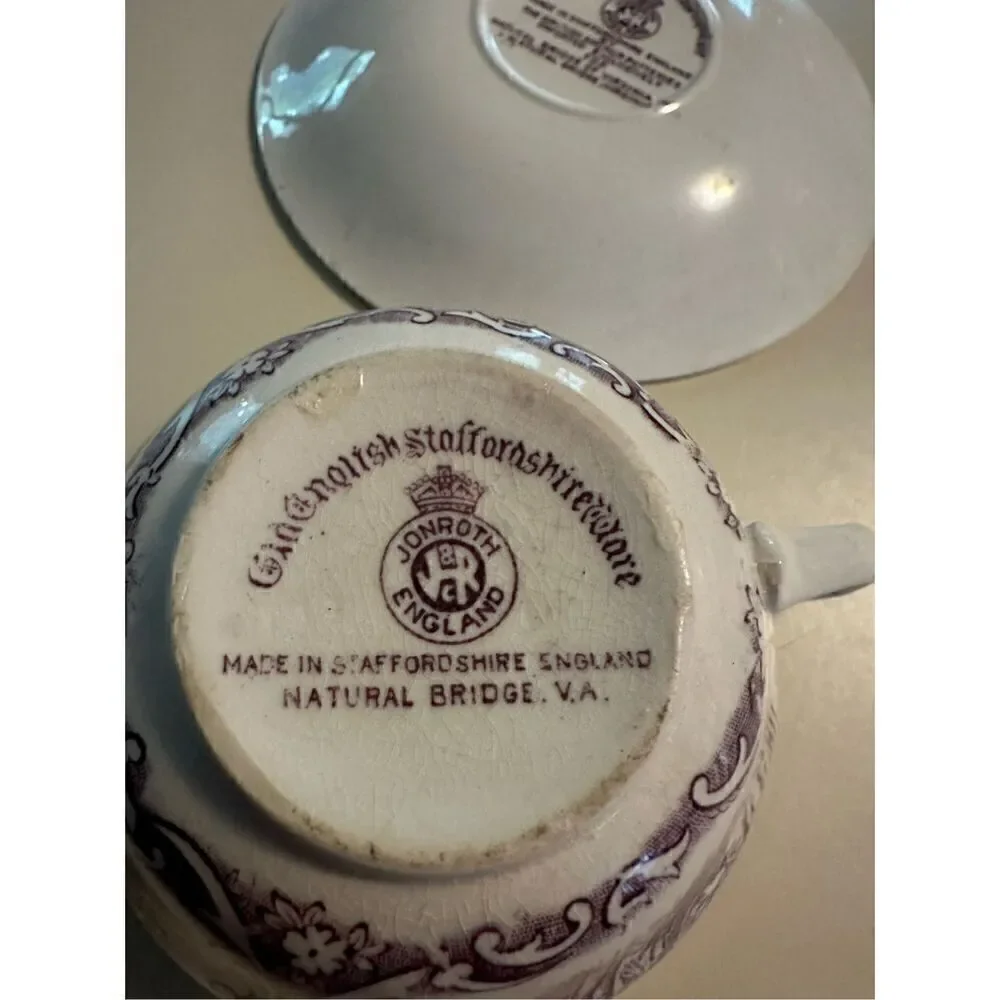 Vtg Old English Staffordshire Ware Natural Bridge Virginia Cup & Saucer Mulberry